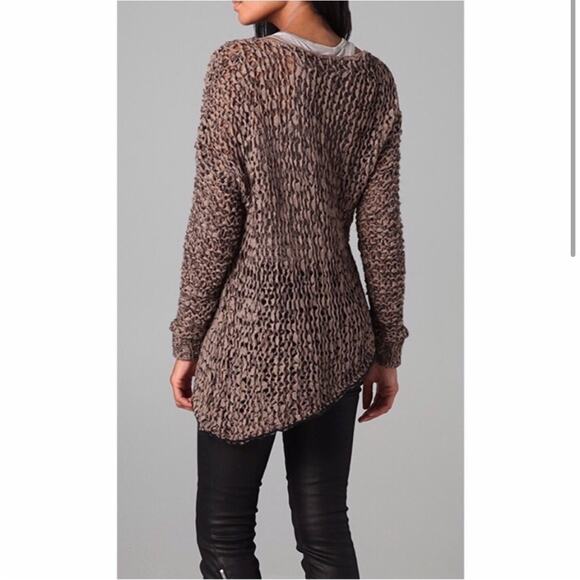 Helmut Lang tattered tape taupe asymmetrical alpaca wool blend sweater Medium - Picture 16 of 16